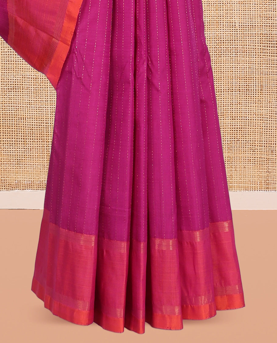 Pink Kanchipuram Silk Saree, Subtly Sparkled with Muthu Zari Stripes, Highlighted by Rettai Pettu Traditional Border, Zari Striped Pallu, and a Matching Blouse