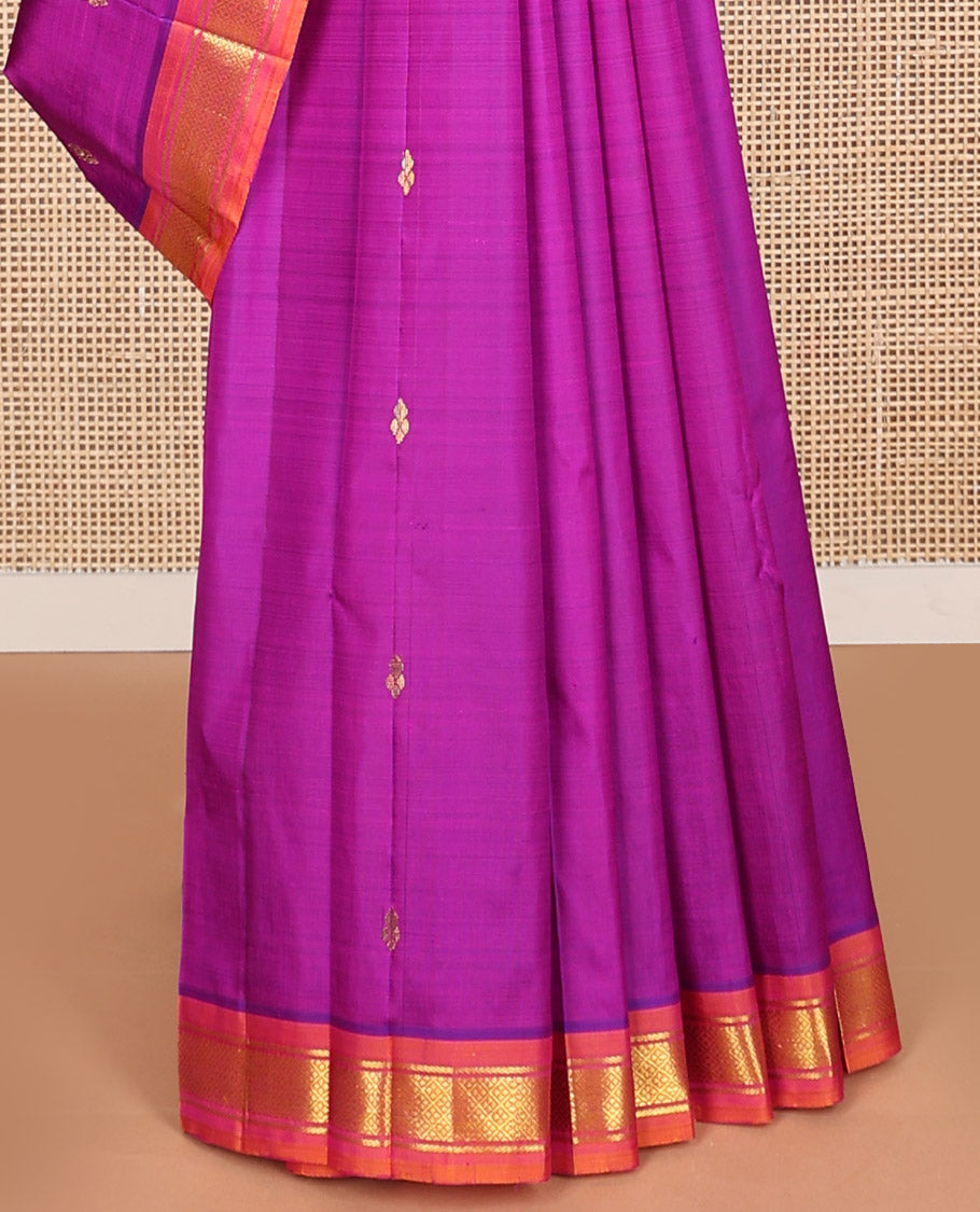 Purple floral buttas kancheepuram silk saree with contrast border of zari design border & floral design pallu