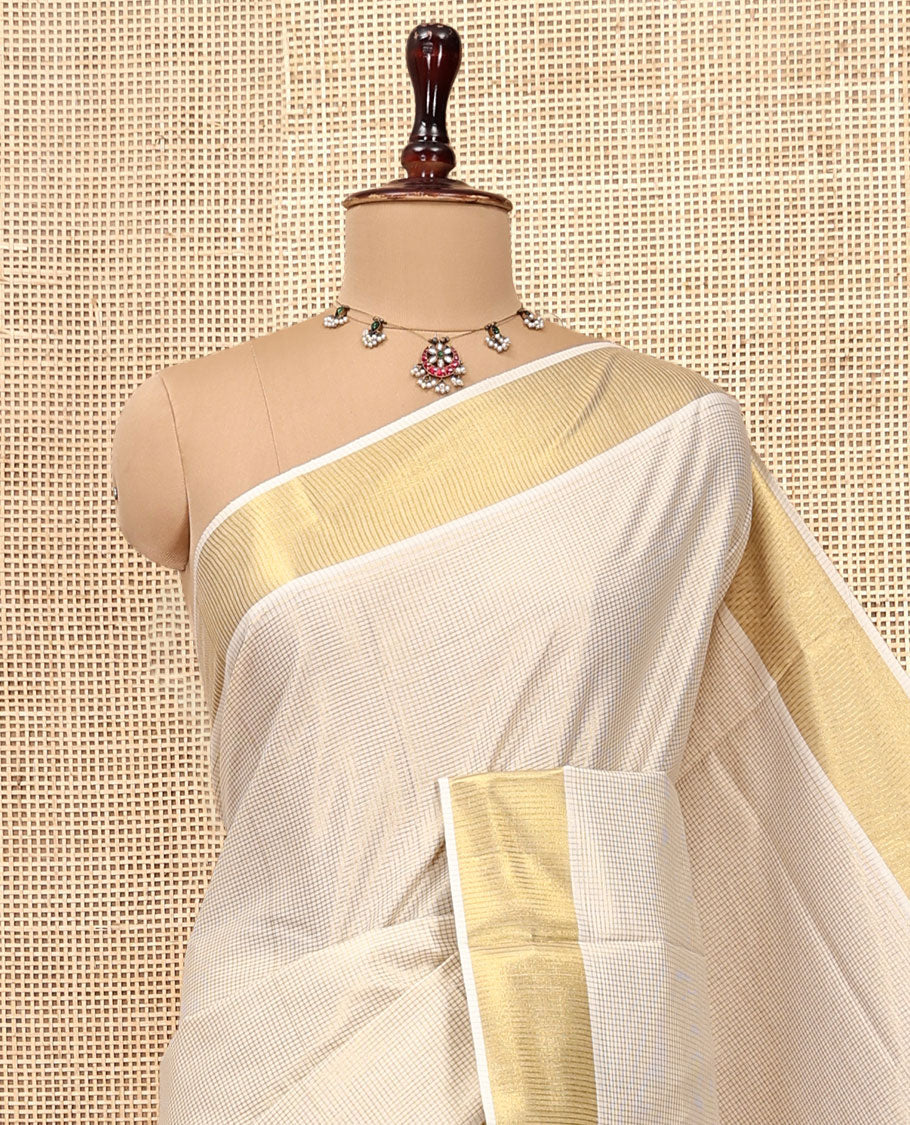 Gold Micro-Checked Kerala Cotton Saree