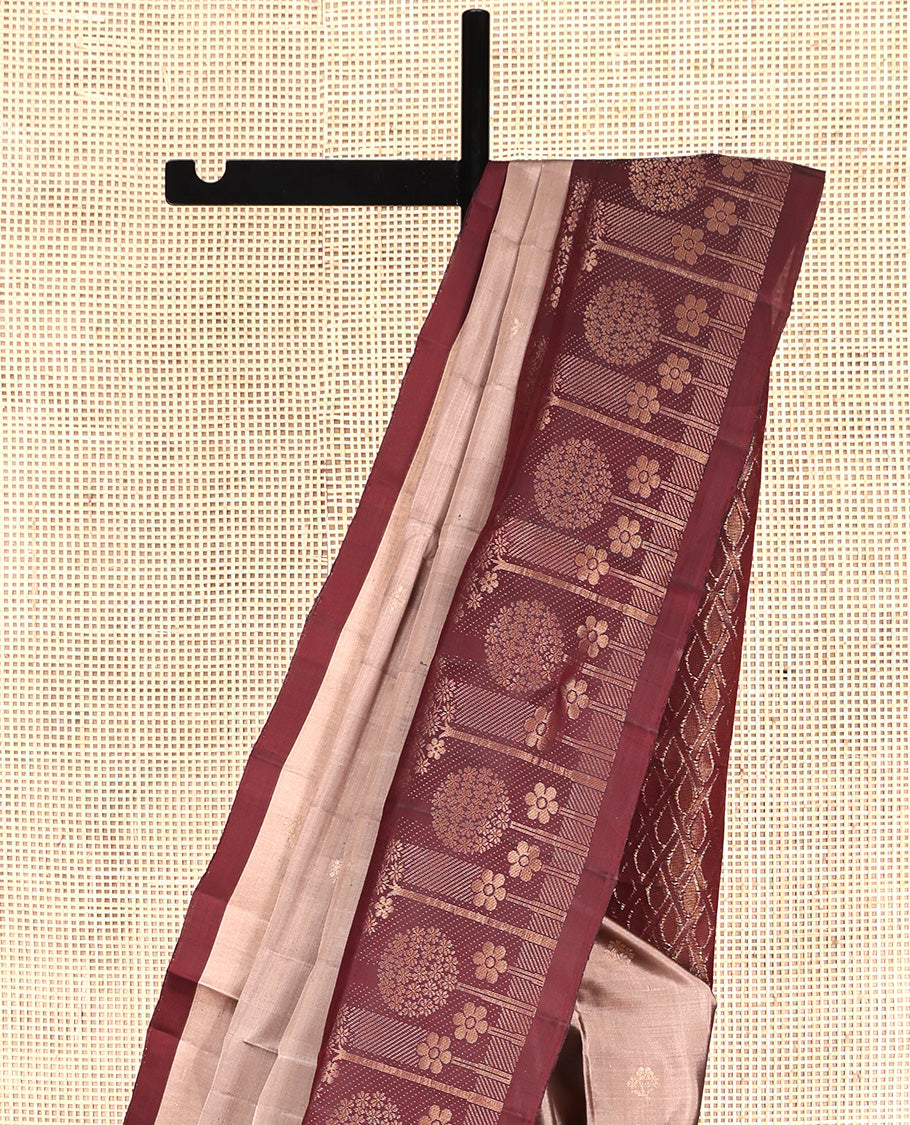 Grey Mayuri Lite Silk Mix Saree, Sparsely Woven with Zari Buttas All Over Its Body, Complemented by a Contrast Floral Design Border, Grand Jaal Pallu, and Paired with a Contrast Blouse