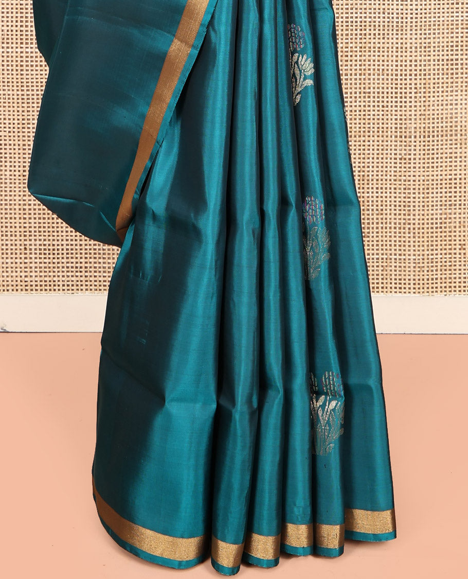 Rama Mayuri Lite Silk Mix Saree, Subtly Woven with Zari Buttas, a Subtle Piping Zari Border, Contrast Intricately Woven Pallu and a Contrast Blouse