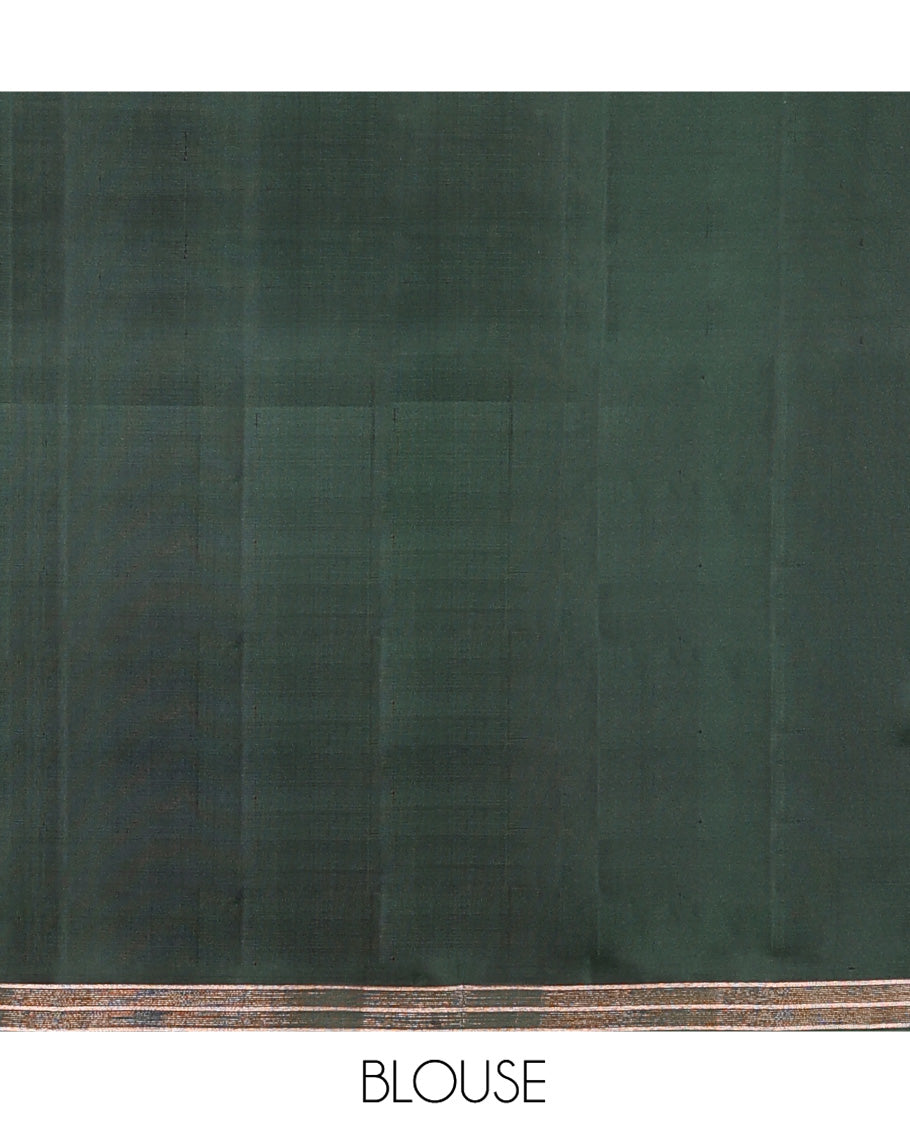 Green Mayuri Soft Silk Saree, Richly Detailed with Ring Buttas All Over Its Body, Highlighted by a Zari Border of Wedding-Style Bride and Groom Motifs Weave, Sparsely Woven Pallu with Wedding-Related Motifs, and Paired with a Matching Blouse