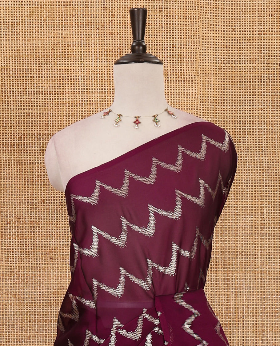 Borderless purple zig-zag stripes foil printed rangoli saree, running blouse