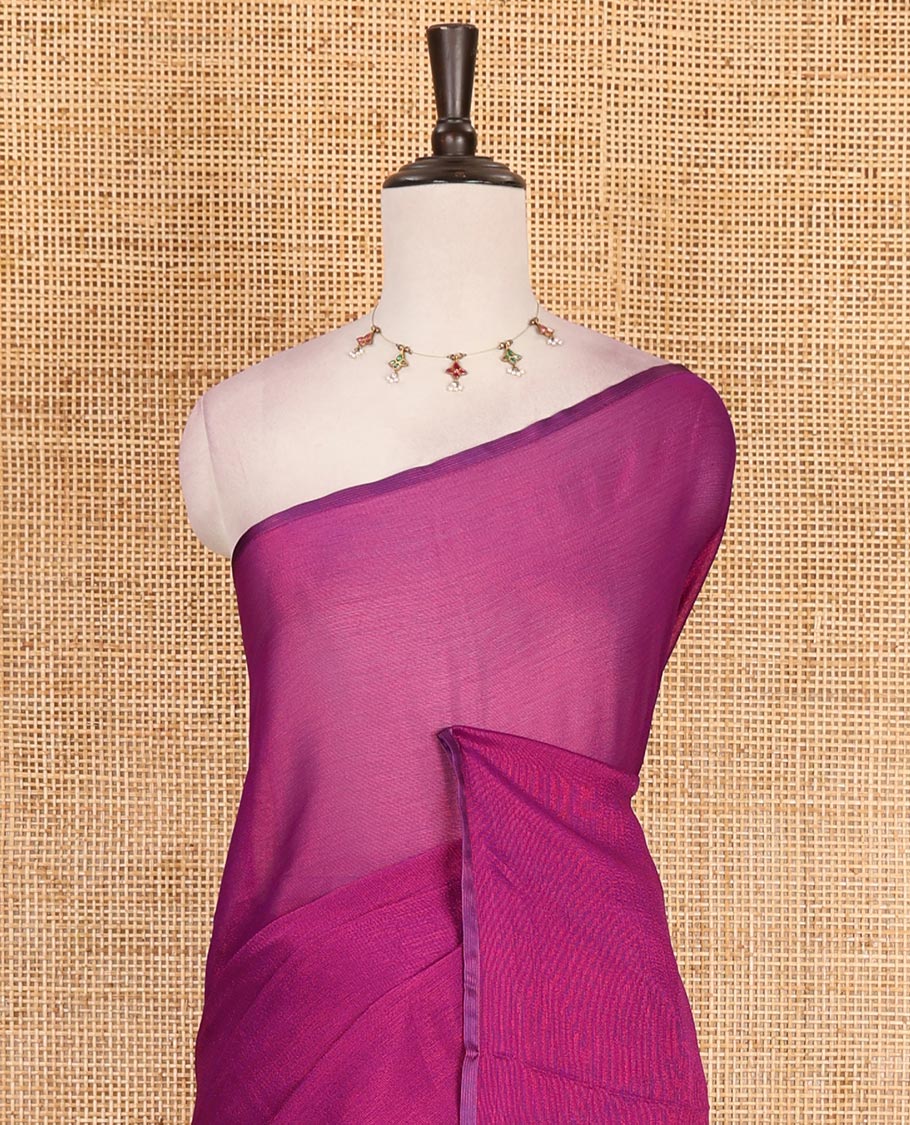 Borderless purple plain design viscose saree, flower motifs printed matching blouse