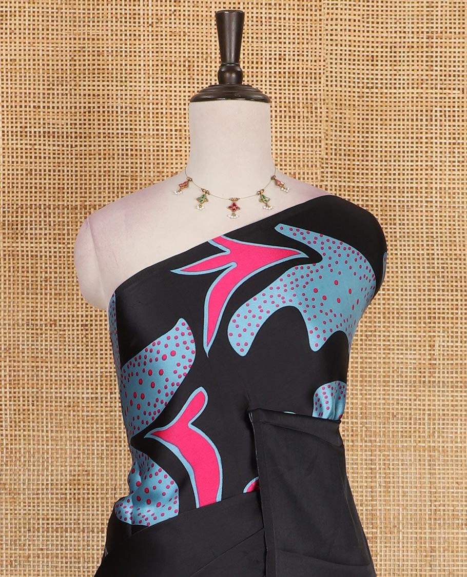 Borderless pink abstract style vines batik printed Gajji silk saree, printed pallu, and plain blouse