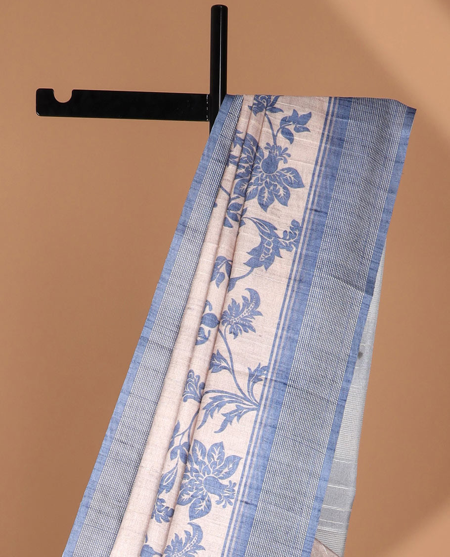 Cream floral design semi tussar saree with viscose sitch border & viscose pallu along with viscose, lining blouse