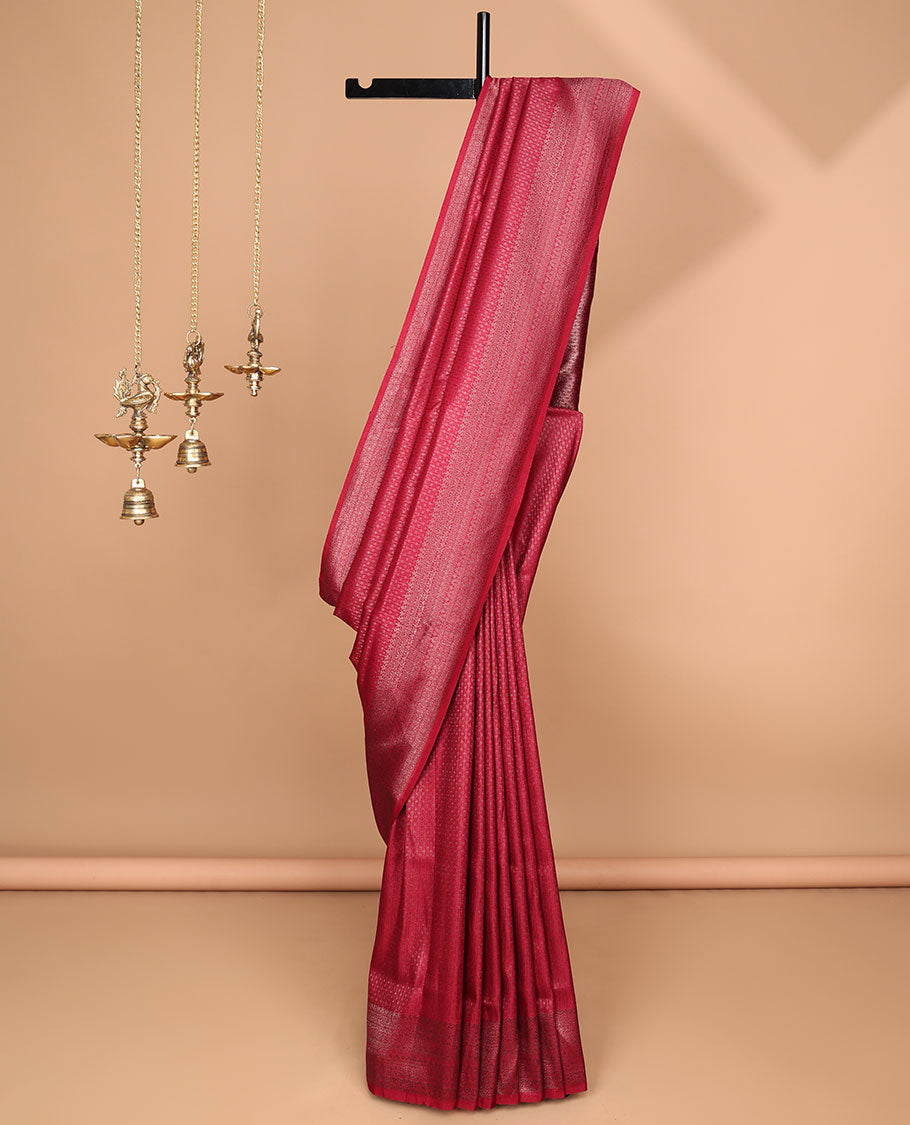 Maroon antique zari weaving softy silk saree with antique zari border & small zari butta blouse