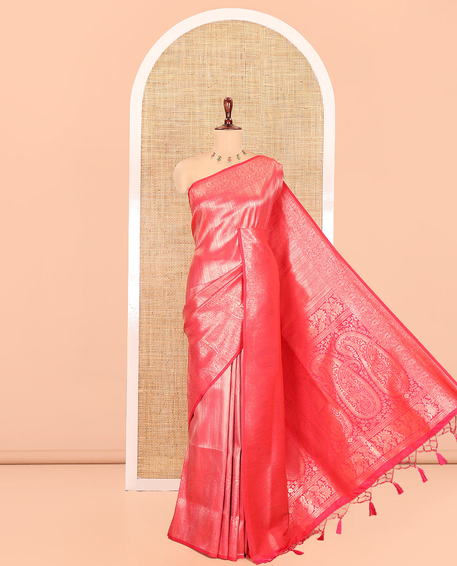 Rani Pink Elite Soft Silk Saree Features Jacquard Design, a Zari Border, Paisley Pallu, Matching Blouse