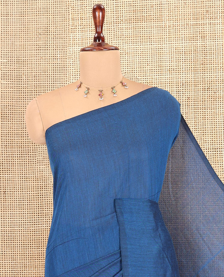 Borderless Blue Plain Khadi Cotton Saree