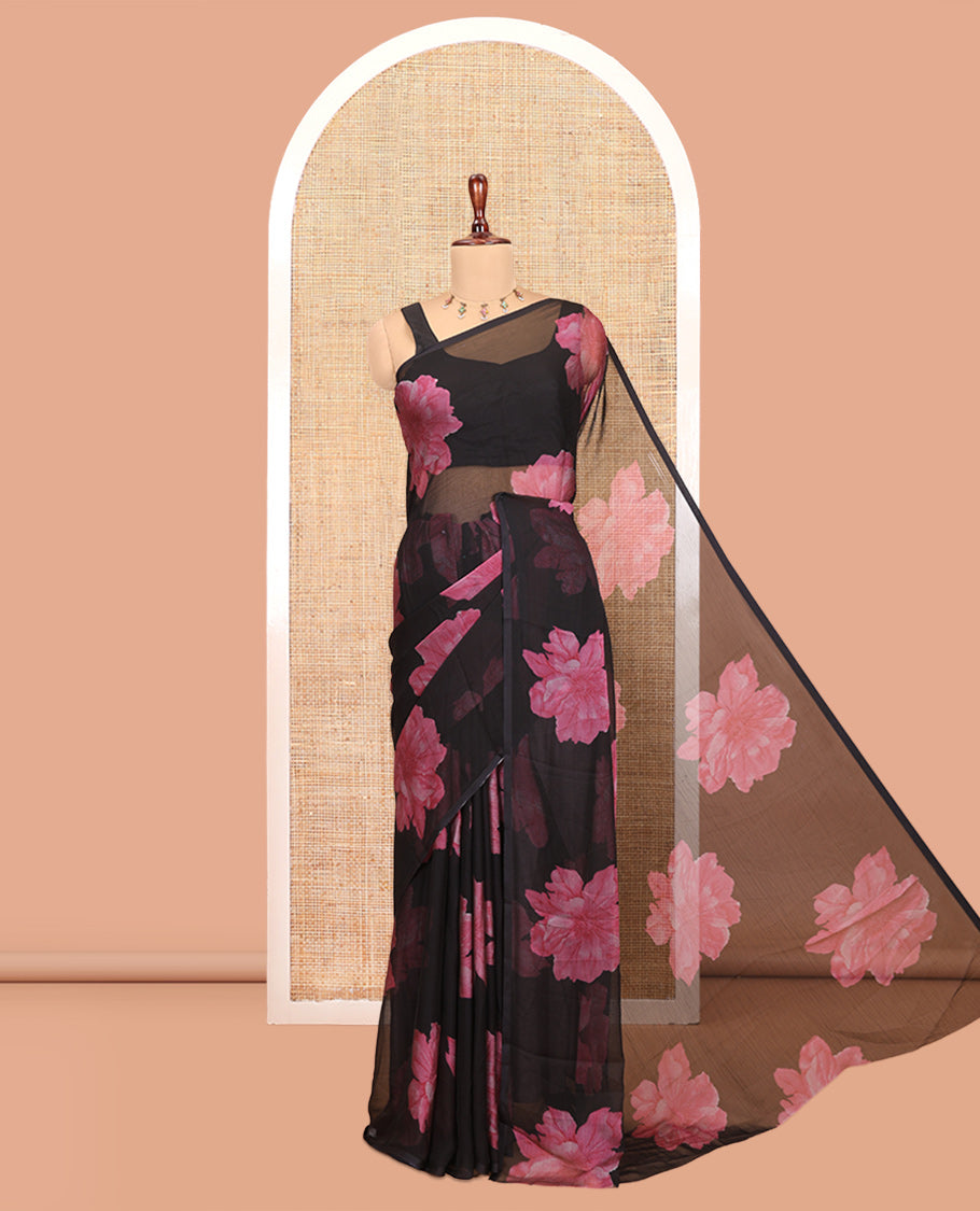Borderless Black Rangoli Chiffon Saree
