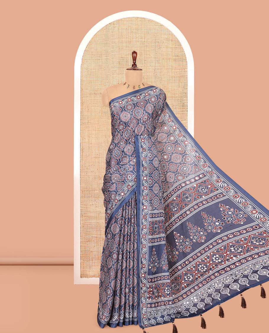 Blue Satin Crepe Saree