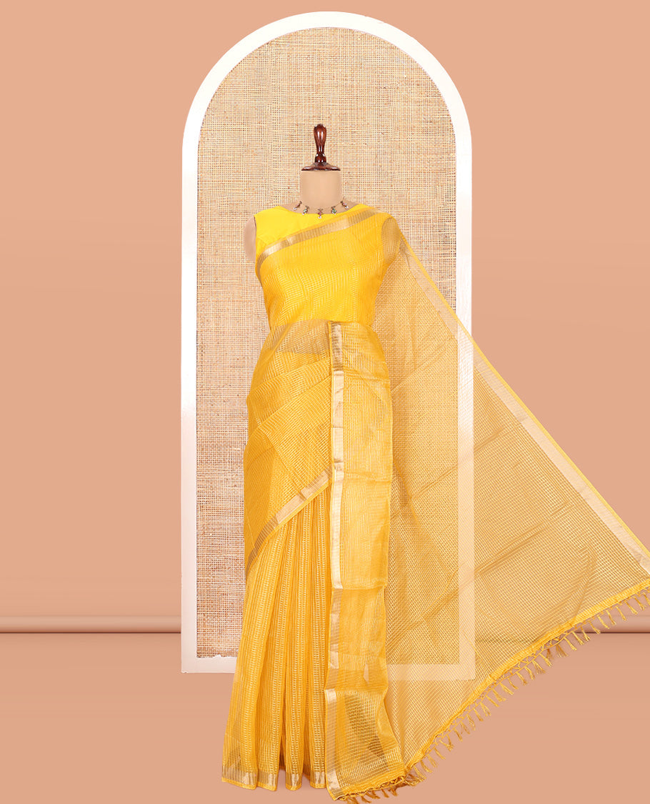 Yellow Semi-Organza Chex Saree