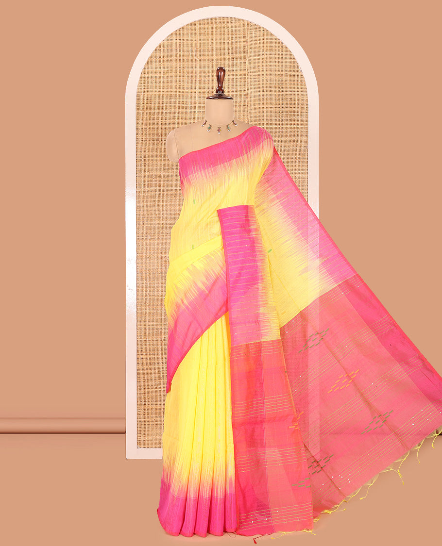 Yellow Khadi Linen Saree