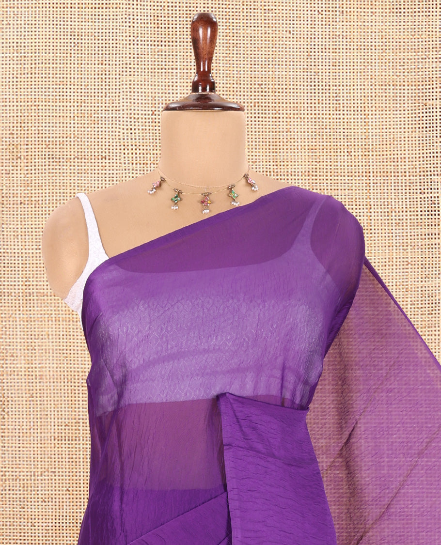 Borderless Violet Plain Rangoli Chiffon Saree