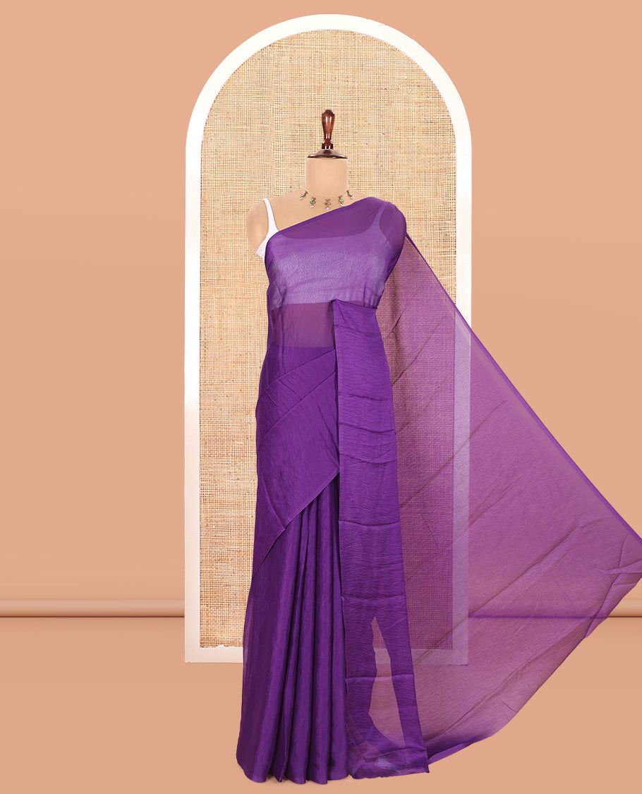 Borderless Violet Plain Rangoli Chiffon Saree