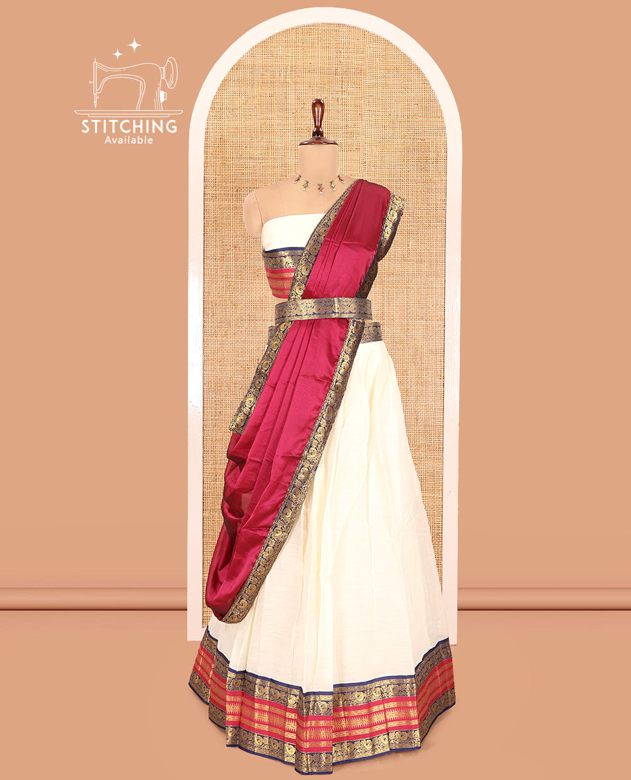 Cream-Rani Semi-Silk Cotton Half-Saree