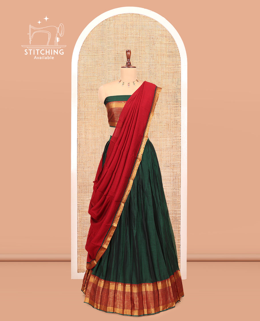 Bottle Green Mercerised Cotton Half-Saree