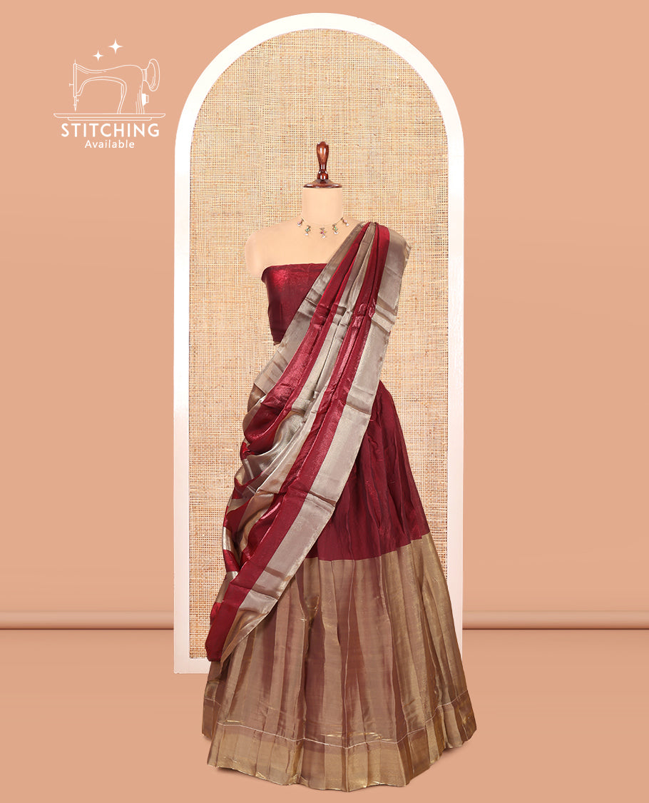 Maroon Velvet Organza Half-Saree