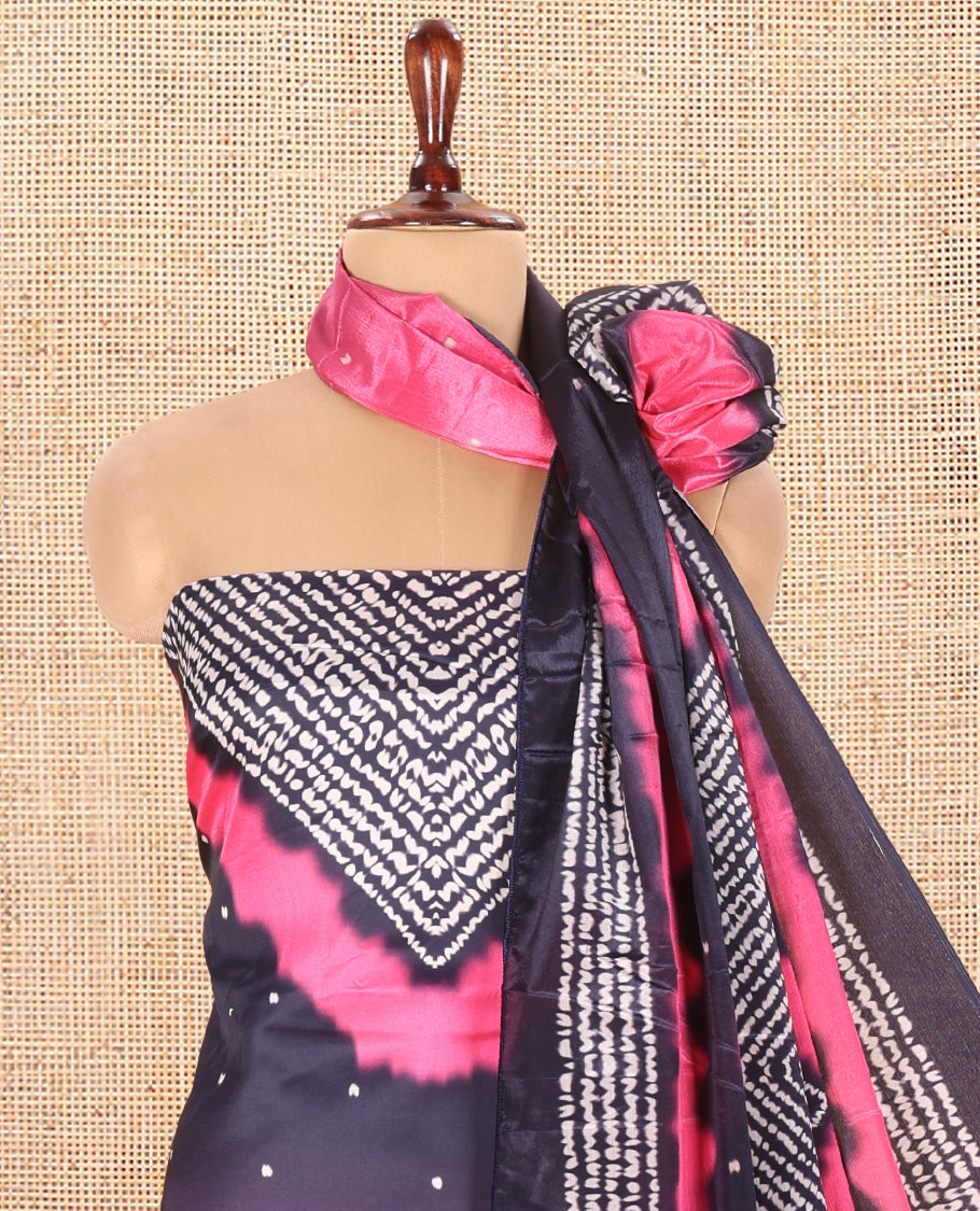 Navy Blue-Rani Pink Satin Crepe Material Chudidar Set