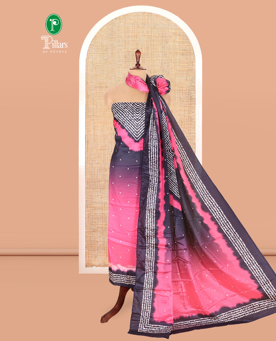 Navy Blue-Rani Pink Satin Crepe Material Chudidar Set