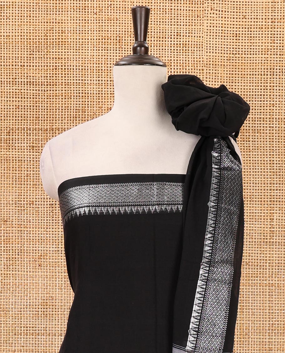 Black material chudidar set,traditional zari border mercerized cotton top, matching mercerized cotton bottom & traditional border dupatta