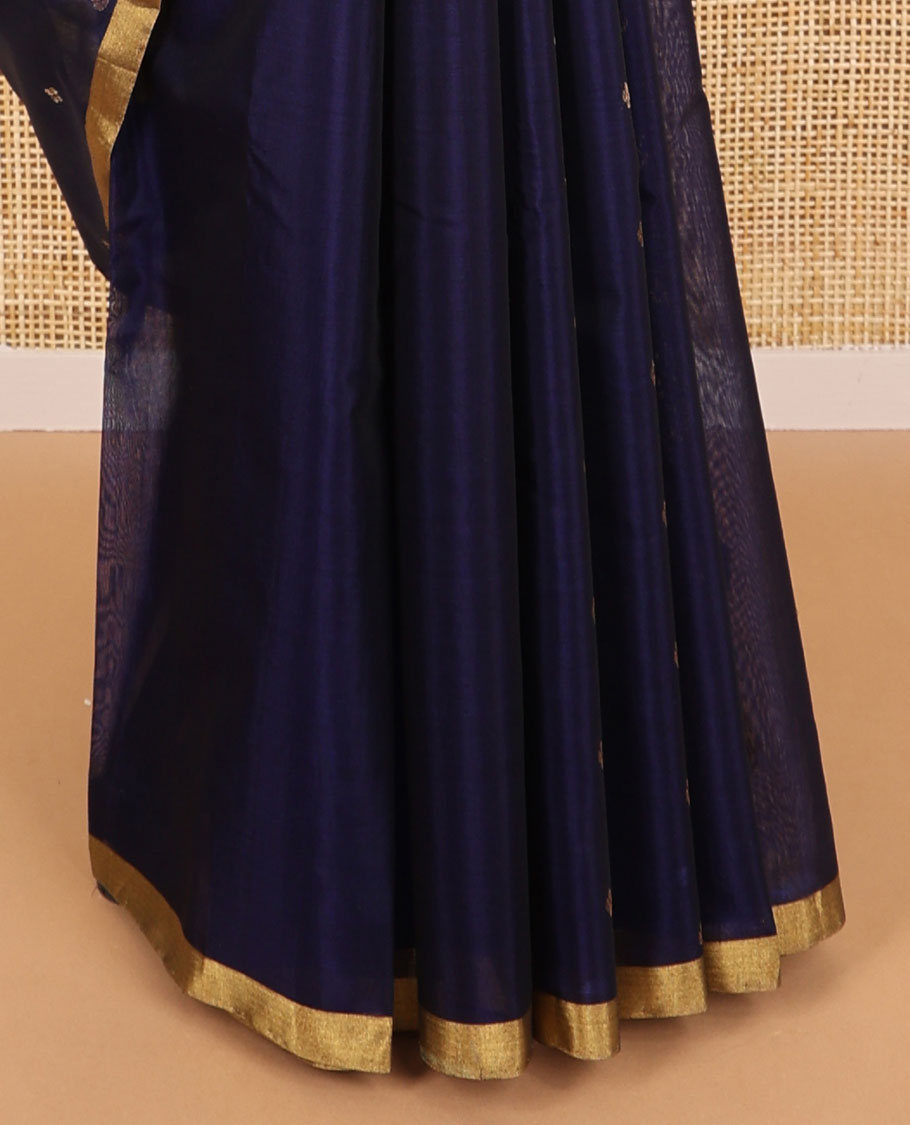 Blue geometric design silk cotton saree with self zari border & intricate zari design pallu