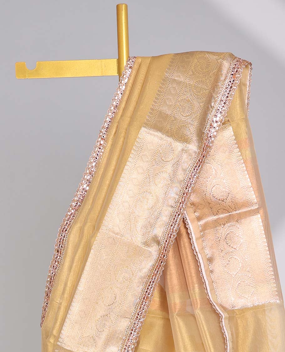 Yellow tissue saree with self zari design border & intricate zari design pallu
