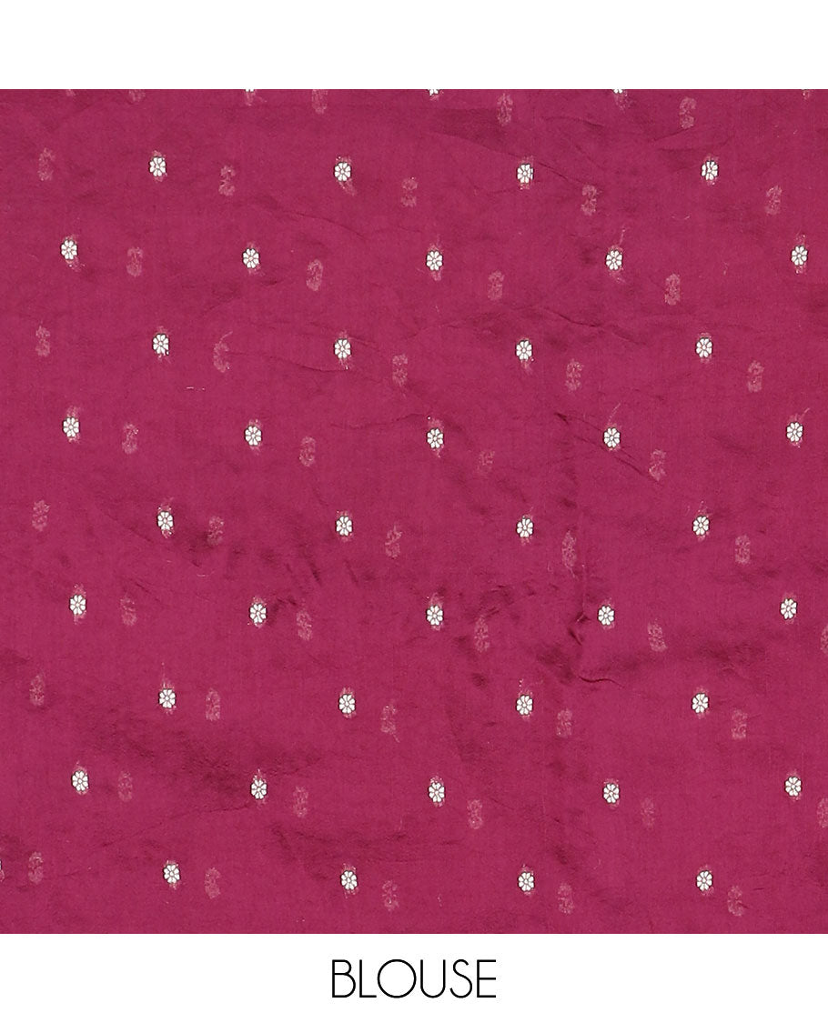 Wine floral vine and animal motifs meenakari design Matka silk saree, traditional design border, and intricate pallu