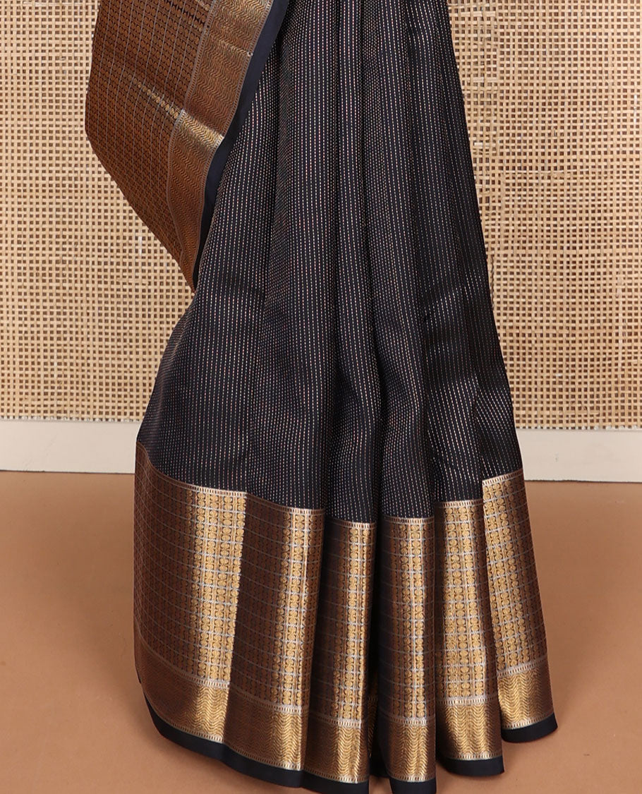 Dark blue striped vasundhara elite silk saree with self zari deisgn & wave design pallu