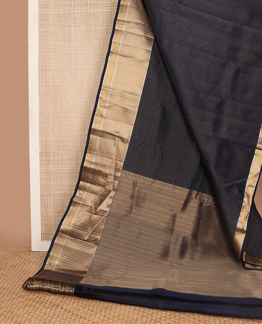 Dark blue striped vasundhara elite silk saree with self zari deisgn & wave design pallu