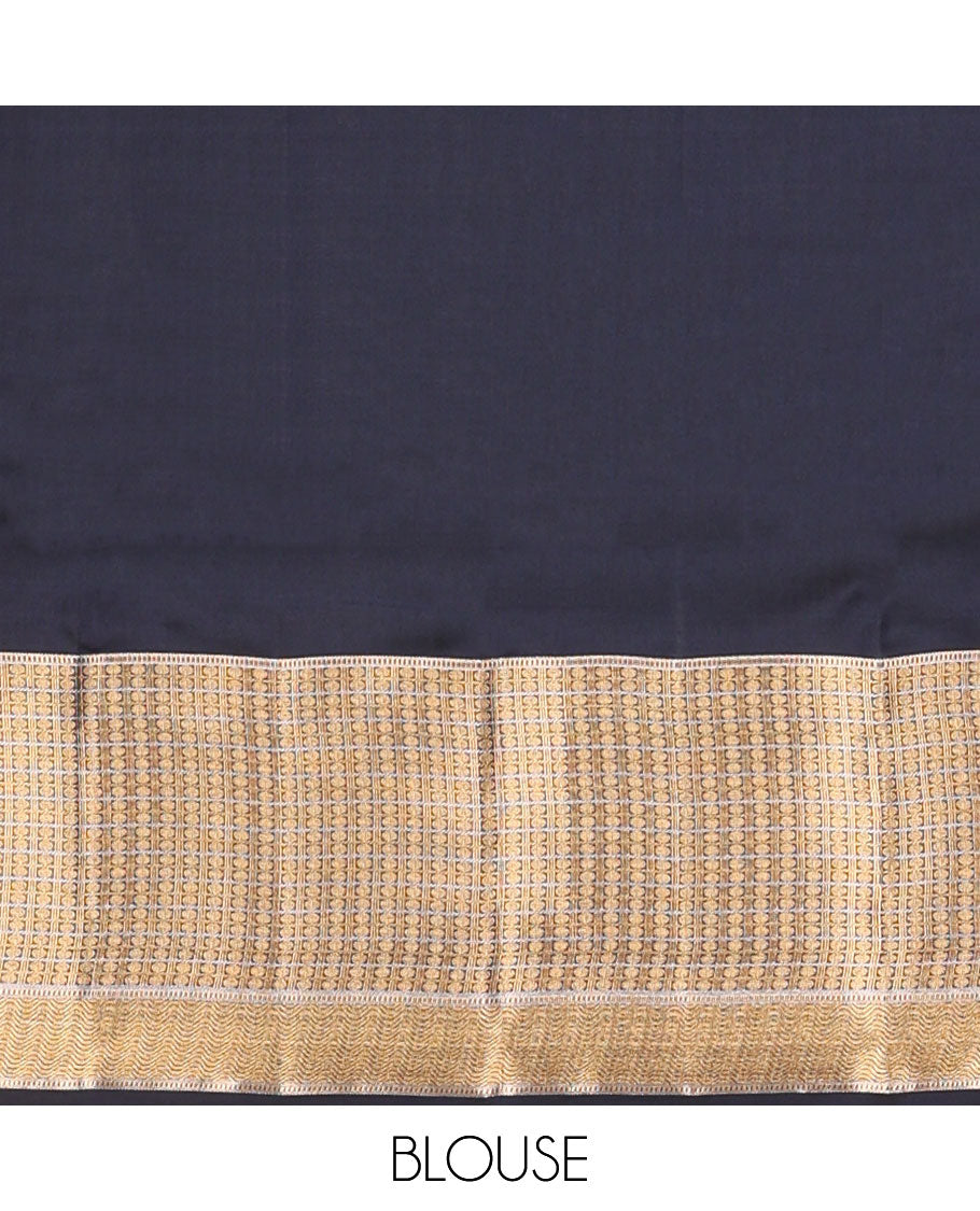 Dark blue striped vasundhara elite silk saree with self zari deisgn & wave design pallu