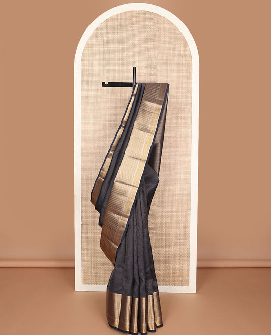 Dark blue striped vasundhara elite silk saree with self zari deisgn & wave design pallu