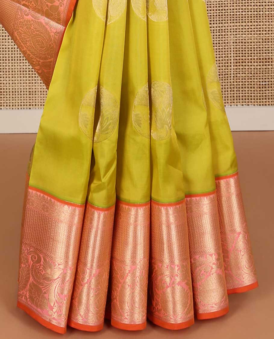 Green floral buttas vasundhara silk mix saree with contrast intricate zari design border & floral zari design pallu