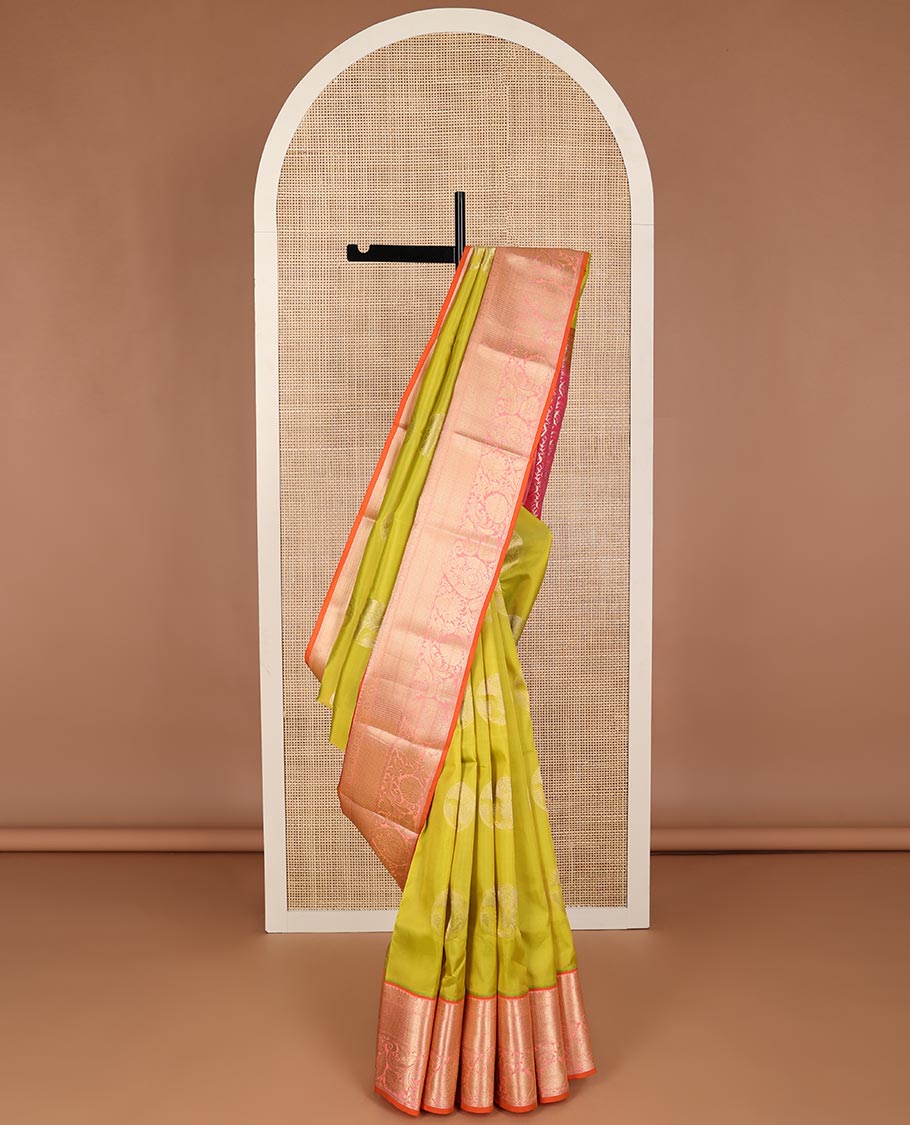 Green floral buttas vasundhara silk mix saree with contrast intricate zari design border & floral zari design pallu