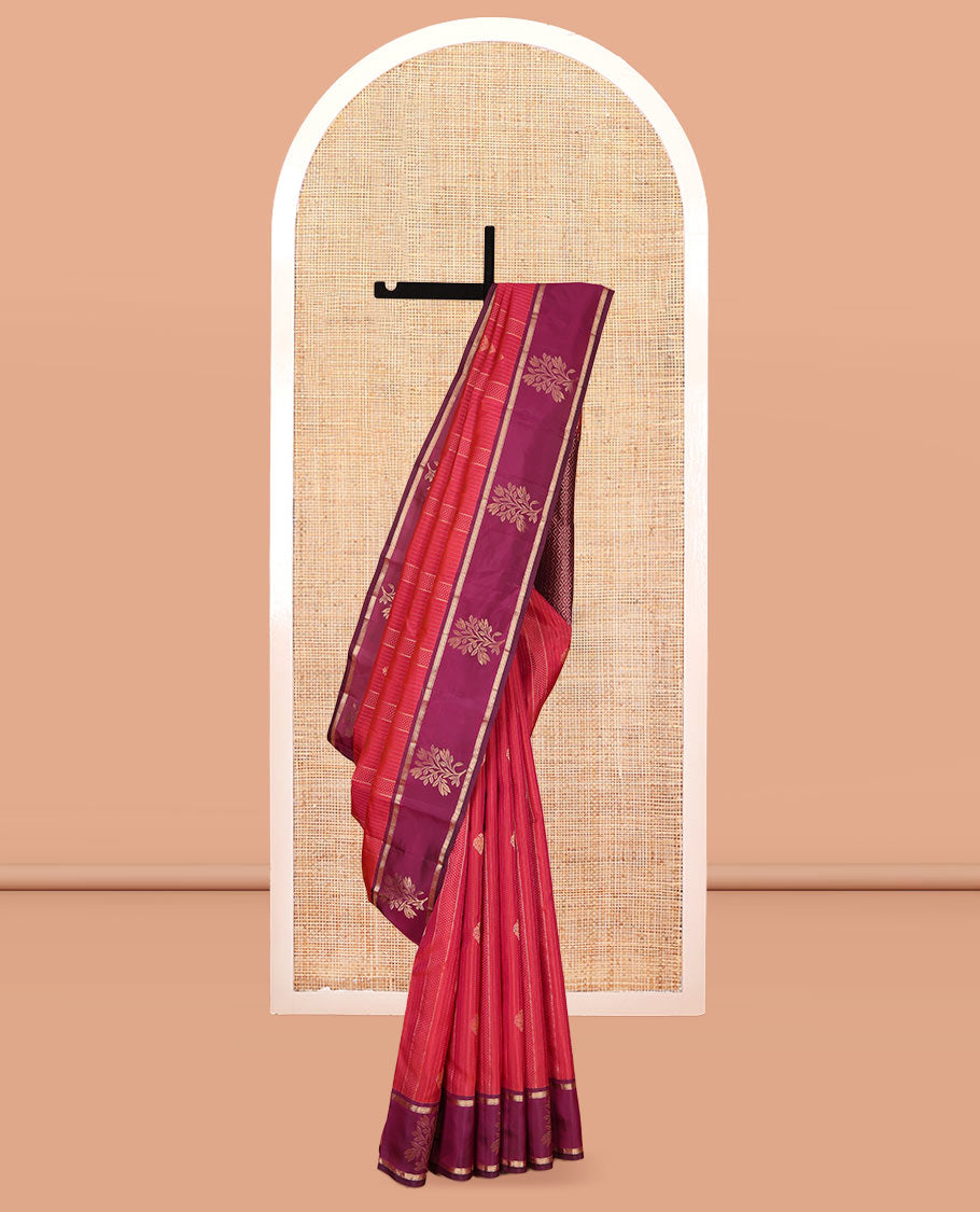 Red Vasundhara Lite Silk Mix Saree, Crafted with Zari Designs, a Contrast Traditional Zari Border, Grand Pallu, and a Contrast Blouse