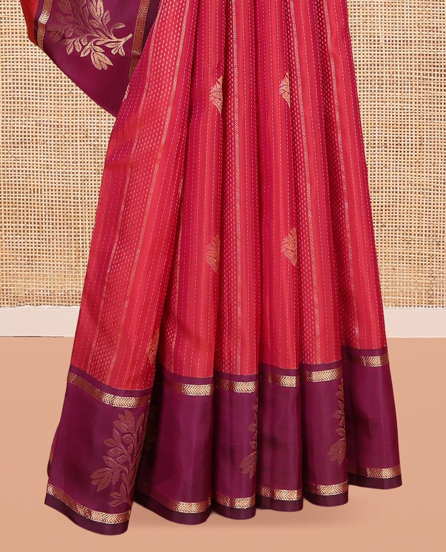 Red Vasundhara Lite Silk Mix Saree, Crafted with Zari Designs, a Contrast Traditional Zari Border, Grand Pallu, and a Contrast Blouse