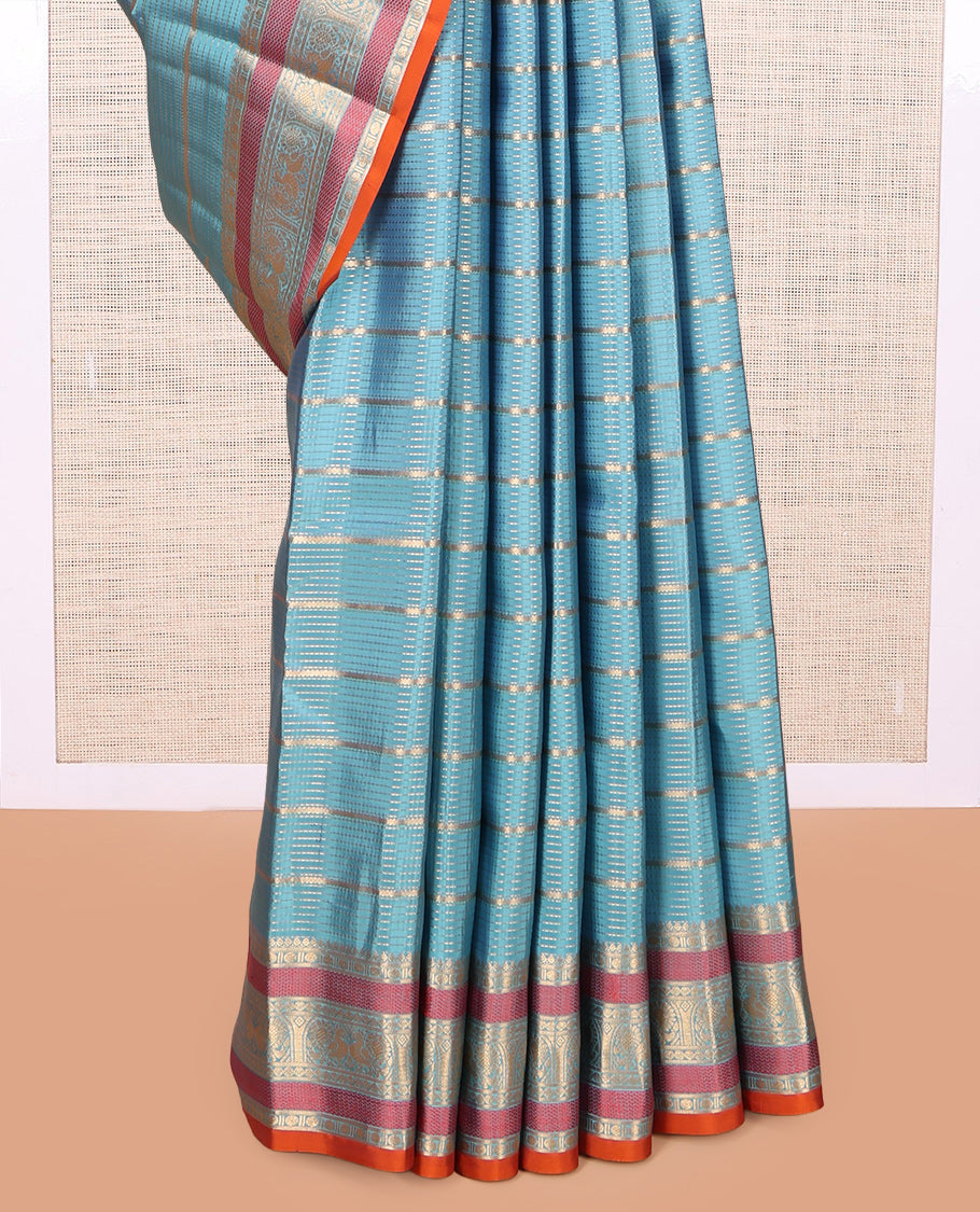 Blue Zari Design Vasundhara Lite Silk Mix Saree, a Zari Mayil Motif Border, a Matching Blouse