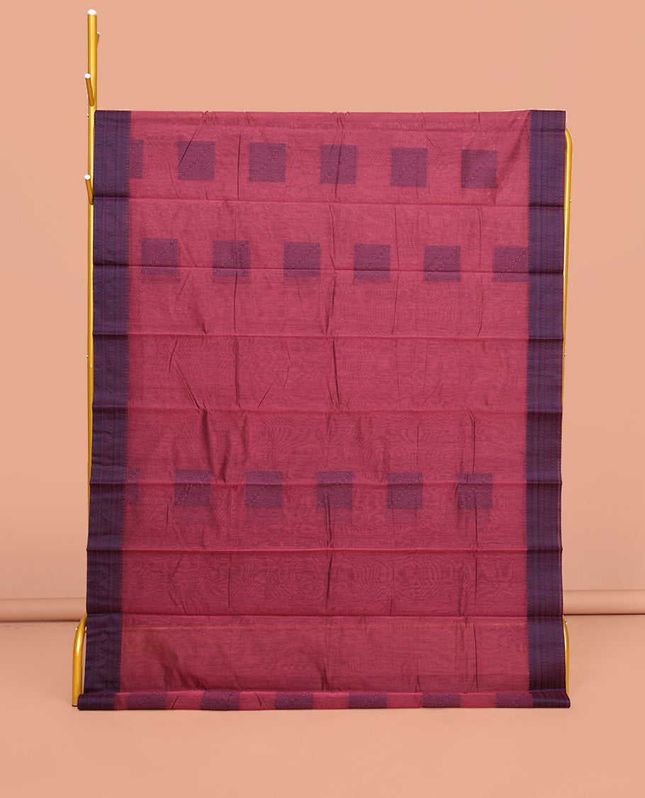 Pink Semi-Silk Cotton Saree, Delicately Designed with Square Buttas All Over Its Body, Contrast Traditional Design Border, Intricately Designed Pallu, and Paired with a Matching Blouse