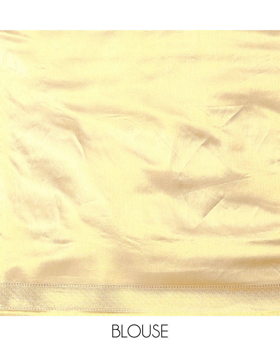 Orange art-silk half-saree, plain with contrast bordered skirt, contrast blouse, and a scallop stone work dhavani