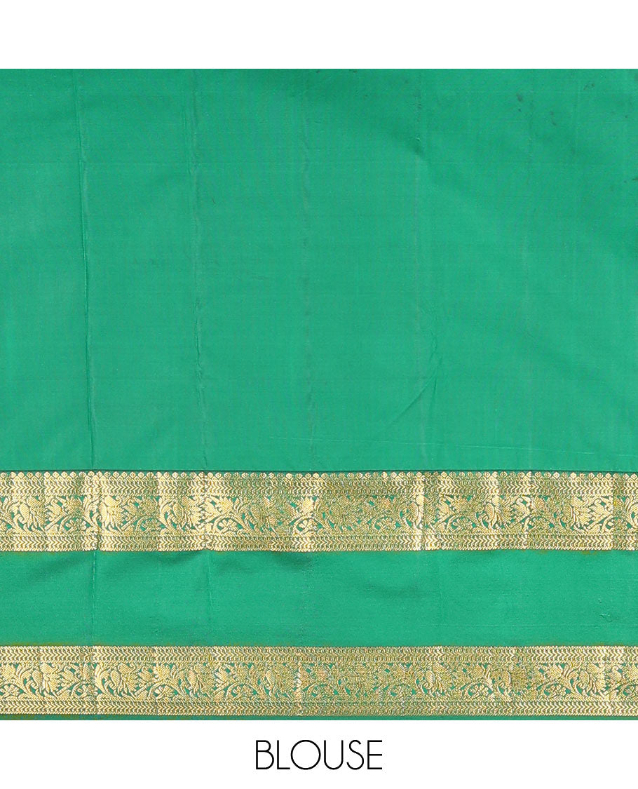 Pink zari buttas budget silk saree, contrast traditional zari design rettai pettu border, and intricate pallu