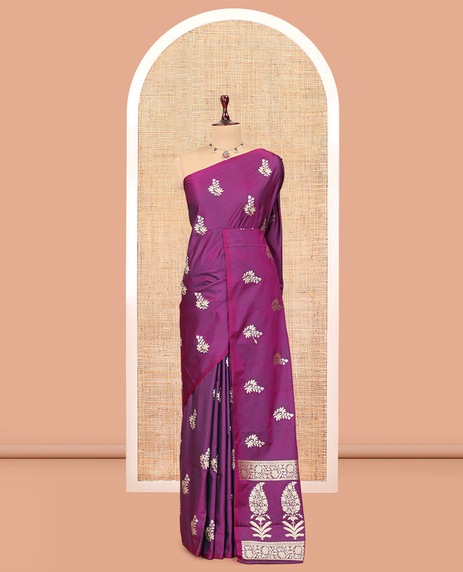 Borderless Purple Semi-Banaras Satin Silk Saree