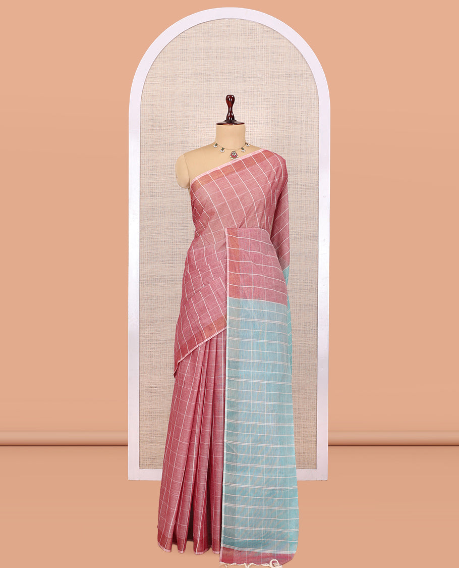 Pink Jute Cotton Saree