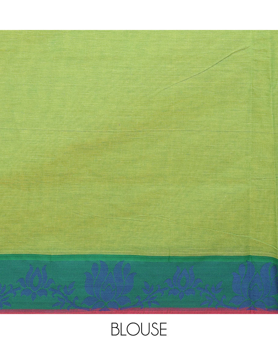 Orange floral design Coimbatore cotton saree, contrast floral design border & pallu of floral designs