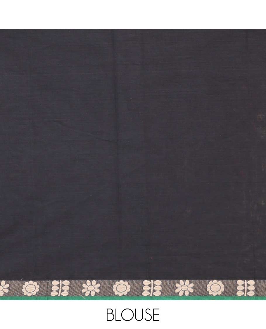 Black floral stripes Coimbatore cotton saree, contrast butta border, and pallu steeped with traditional designs