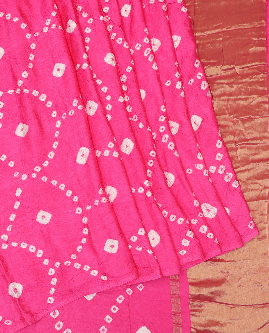 Borderless Pink Bandhani Dola Silk Saree