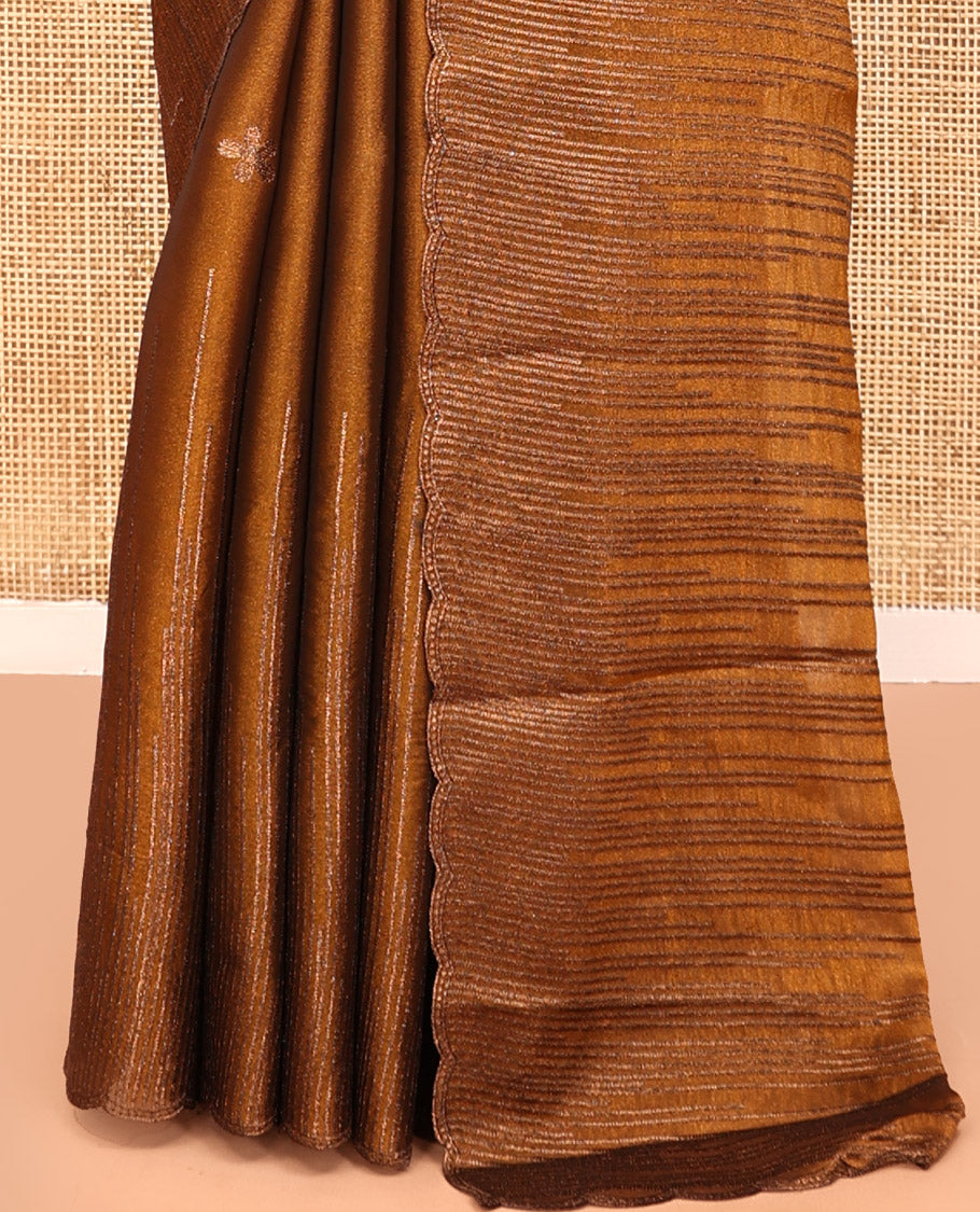 Mustard Iconic Blooming Saree Features Floral Copper-Thread Embroidery Border, and Matching Blouse