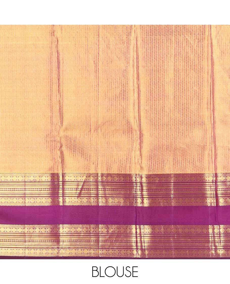 Pink jacquard tissue silk saree, contrast rettai pettu border of muthu, diamond, banaras & rudraksham designs & jaal pallu