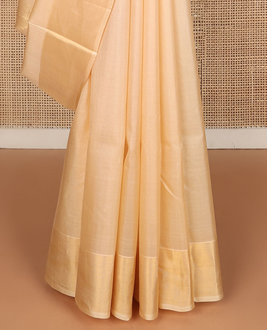Sandal zari buttas Kanchipuram silk saree, bavanji border & contrast pallu of floral designs