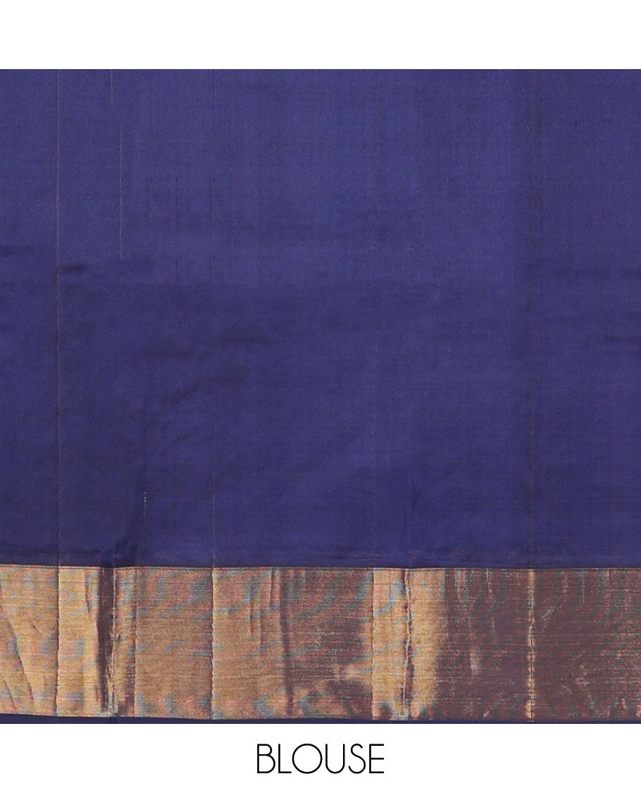 Sandal zari buttas Kanchipuram silk saree, bavanji border & contrast pallu of floral designs