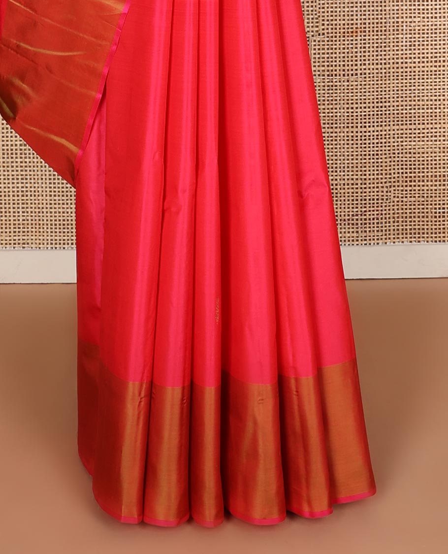 Pink zari buttas Kanchipuram silk saree, contrast peacock and floral zari border, and pallu of floral designs